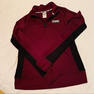 PINK maroon and black quarter zip sweatshirt
